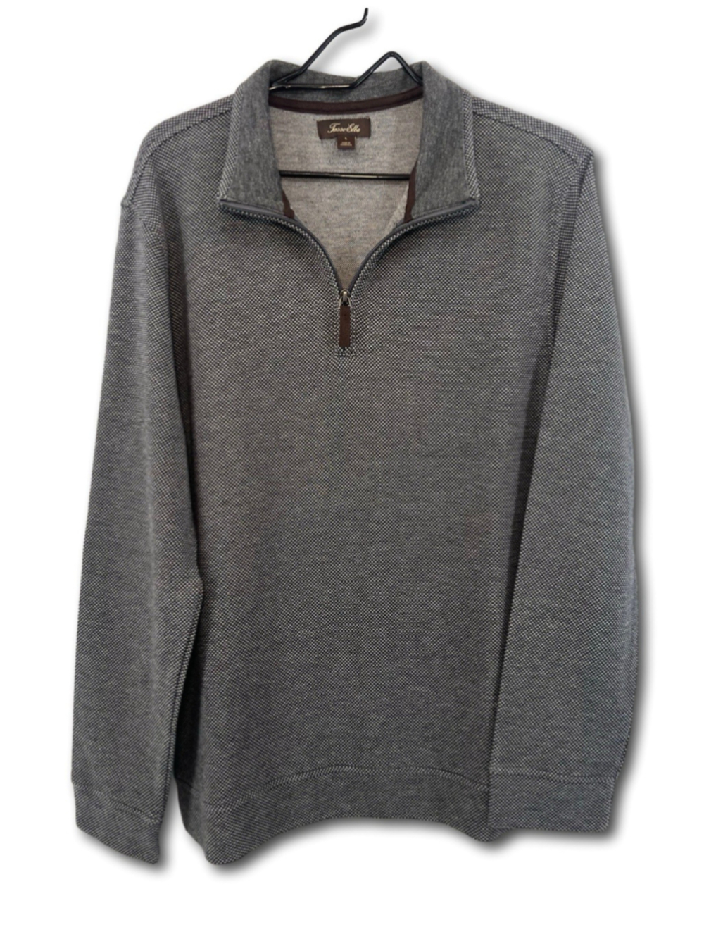 Tasso Elba Sweater Quarter Zip Pullover Charcoal Gray Ribbed Cotton Men’s Large
